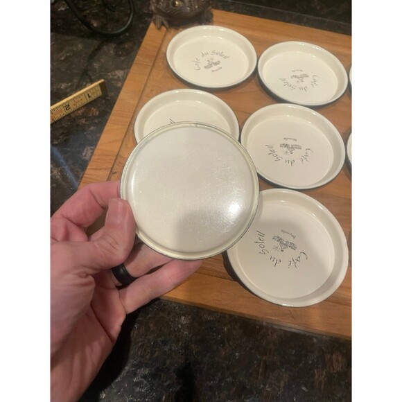 12 Enamelware Coasters “Cafe du Soleil” - Picture 7 of 10